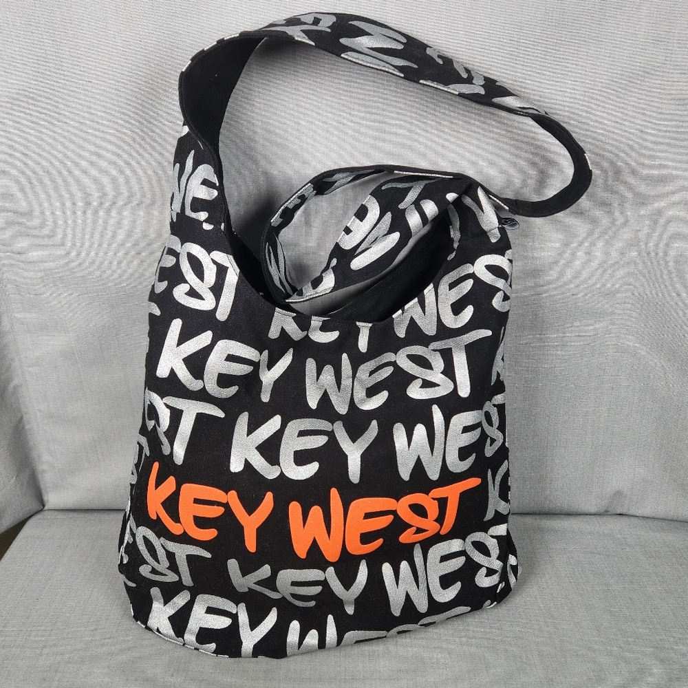 Robin Ruth KEY WEST Shoulder Bag Tote Snap Silver Orange Black Cotton